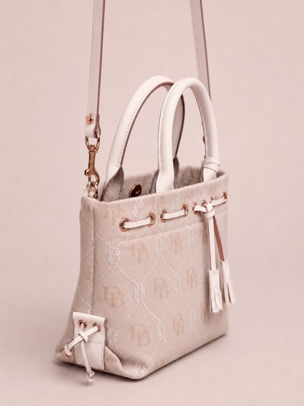 Dooney & Bourke Cream & Ivory Logo Canvas Satchel NWOT - Picture 6 of 12